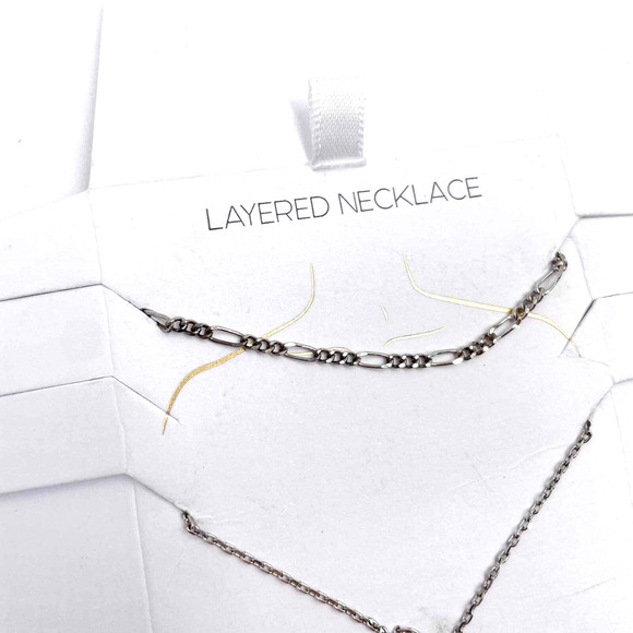 Melrose Design Cross Necklace Silver Plated Layered Cuban Chain Pave - Picture 3 of 5